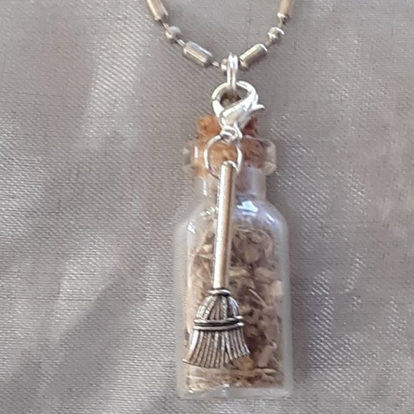 COPY- Wormwood Glass Bottle Necklace 3D Witch Hat Broom Zipper Pulls Handmade - Picture 2 of 7